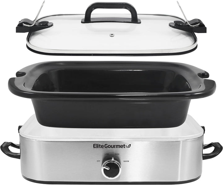 Elite Gourmet MST-5240SS Crock Slow Cooker, verschliessbarer Deckel, einstellbare Temperatur, warm h