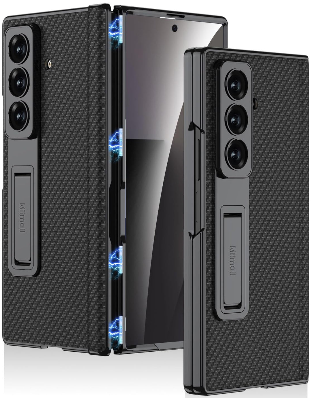 Miimall Lederhülle Kompatibel mit Samsung Galaxy Z Fold 7 Hülle mit Displayschutz+Scharnierschutz, S