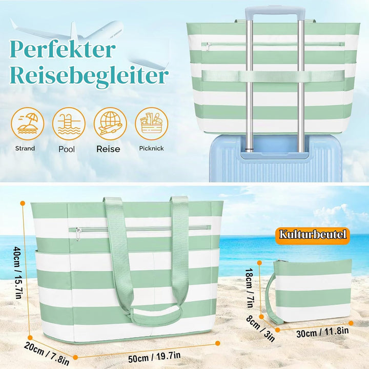Grosse Strandtasche mit Reissverschluss XXL Familie Strandtasche Damen Gross Shopper Tasche Beach To