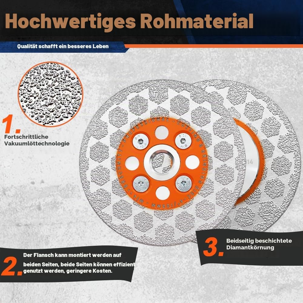 Diamant Trennscheibe 115mm - BRSCHNITT Doppelseitig zum Schneiden und Schleifen Granit Marmor Fliese