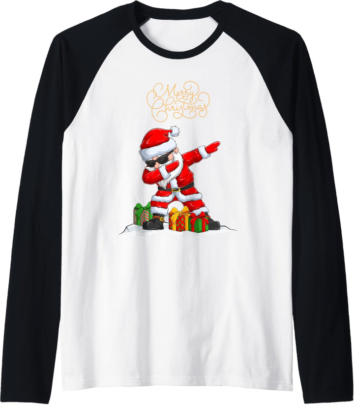 Santa Claus Dabbing Snow Dab Xmas Lustiges Weihnachtsmann Raglan