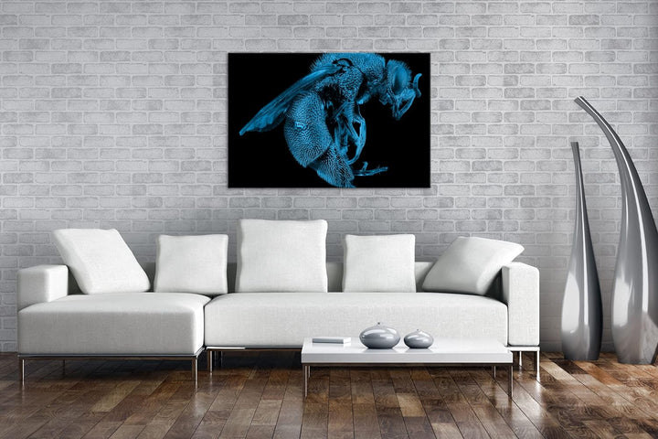 deyoli Dark gigantische Blaue Biene Format 80x60 Effekt: Monocrome Blau als Leinwandbild, Motiv fert