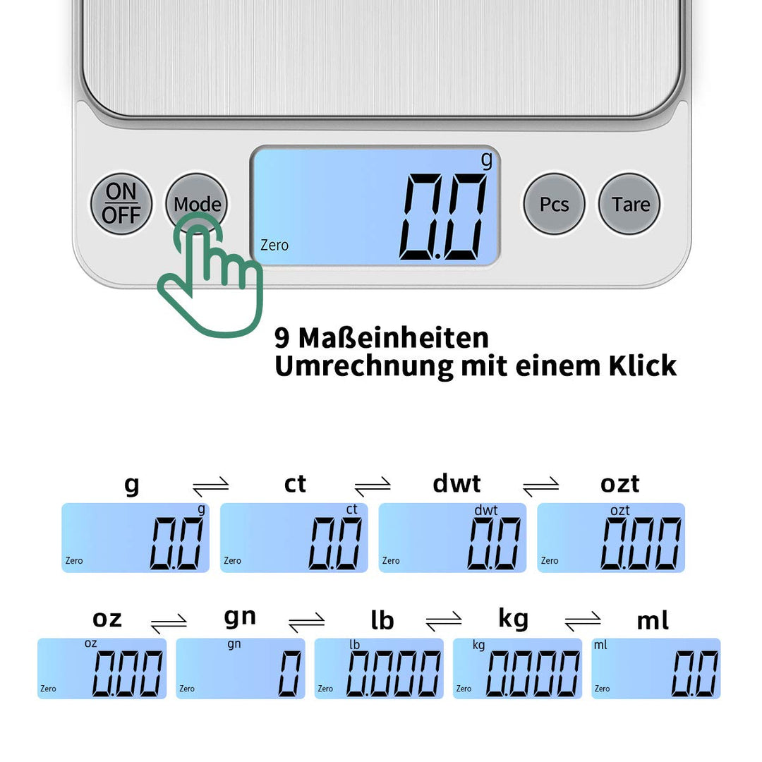 KUBEI Upgrade Gross Digitale Küchenwaage USB Aufladen,5kg/0.1g Hochpräzise Digitalwaage Haushaltswaa