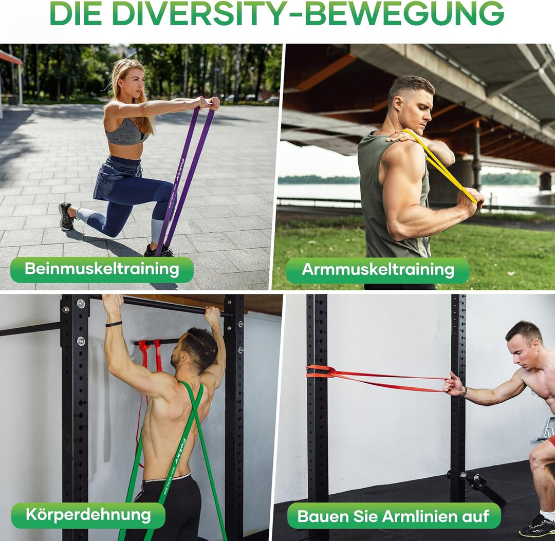 Fokky Fitnessbänder 5 Set, Widerstandsband Resistance Bands Set in 5 Stärke, Fitnessband mit Türanke