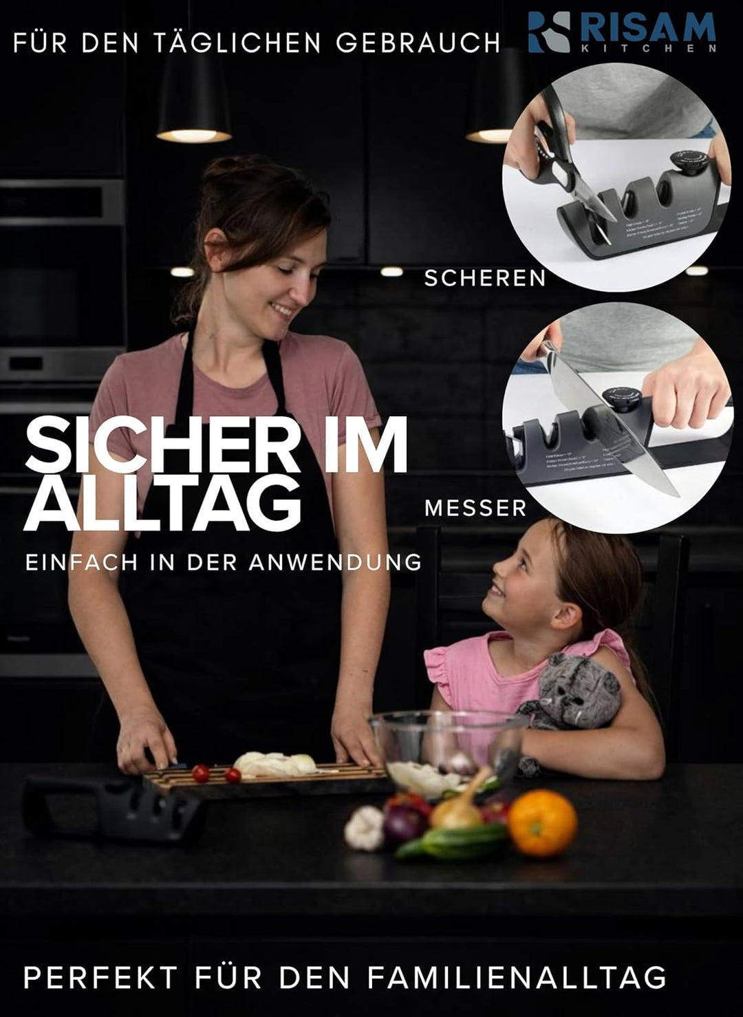Messerschärfer – 3-stufiges Schleifsystem mit Diamant- & Keramikeinsätzen – Rutschfester Standfuss –