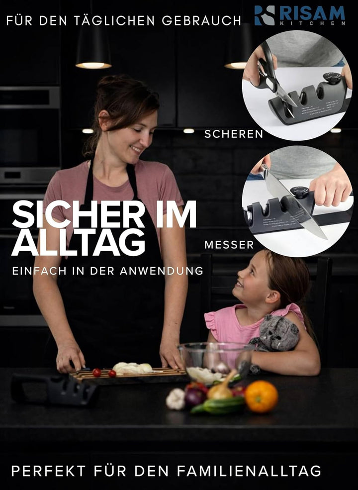 Messerschärfer – 3-stufiges Schleifsystem mit Diamant- & Keramikeinsätzen – Rutschfester Standfuss –