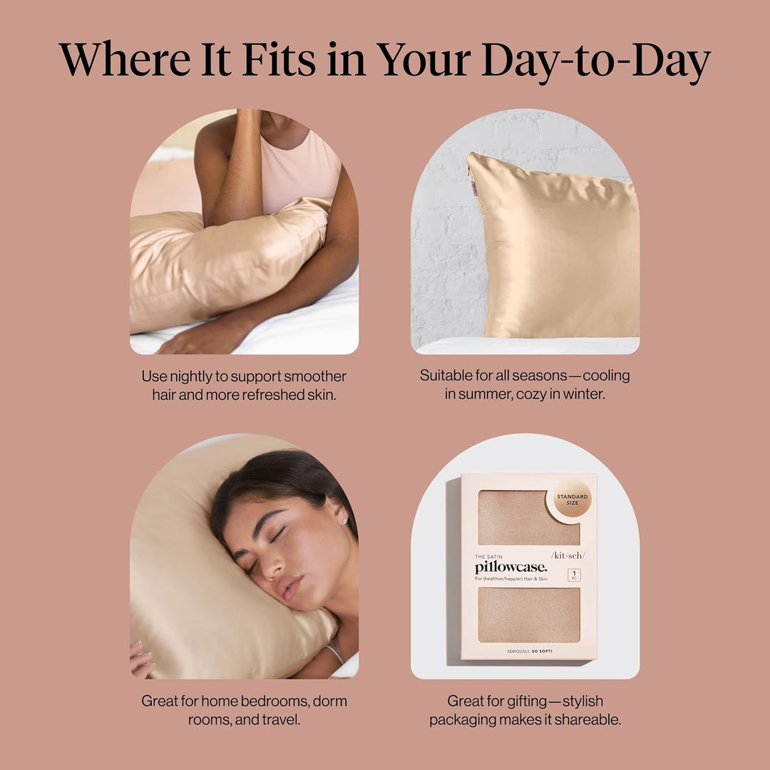 Kitsch Satin Pillowcase for Hair & Skin -Softer Than Silk Pillowcase for Hair & Skin | Cooling Satin