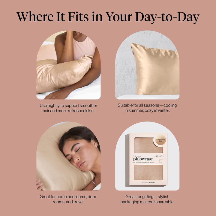 Kitsch Satin Pillowcase for Hair & Skin -Softer Than Silk Pillowcase for Hair & Skin | Cooling Satin