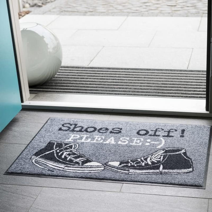 Salonloewe Fussmatte waschbar Shoes Off Please 50 x 75 cm Schmutzfangmatte Eingangs-Matte aussen und
