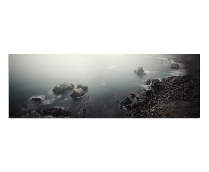 Paul Sinus Art Panoramabild auf Leinwand und Keilrahmen 150x50cm Meer Steine Felsen Morgendämmerung