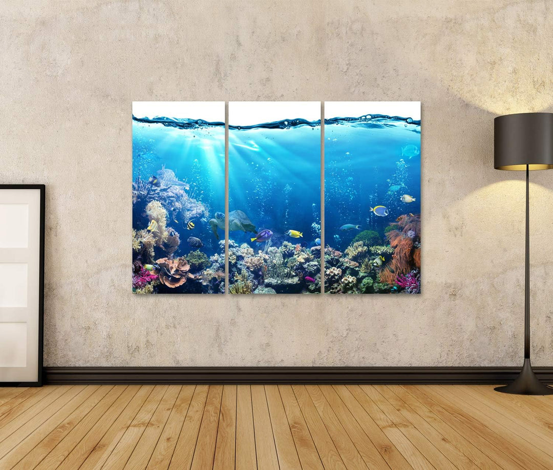 islandburner Bild auf Leinwand Unterwasser Szene Riff Und Tropischen Fischen Aquarium Bilder Wandbil