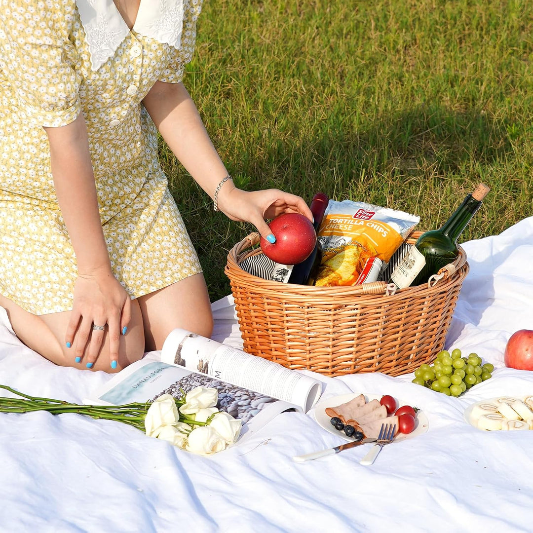 Weiden-Picknickkorb mit doppelt klappbaren Griffen, natürlicher Weidenkorb, leerer Korb, günstige Os