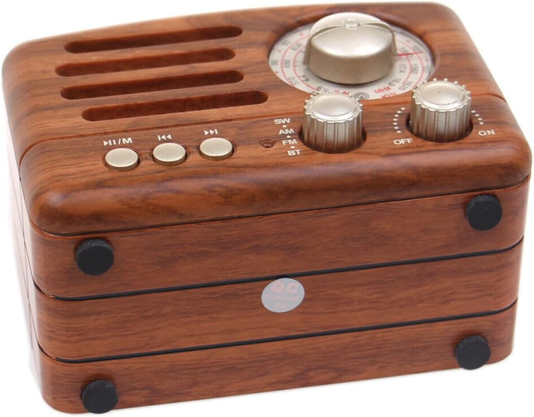 Vintage Holz-Radio mit Bluetooth, AM/FM/SW, MP3-Player, USB/SD-Kartenslot, Akku, Retro-Design