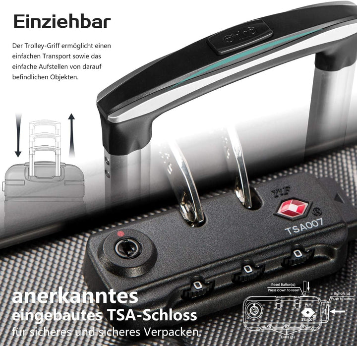 COOLIFE Hartschalen-Koffer Trolley Rollkoffer Reisekoffer mit TSA-Schloss und 4 Rollen (Blau/Braun,
