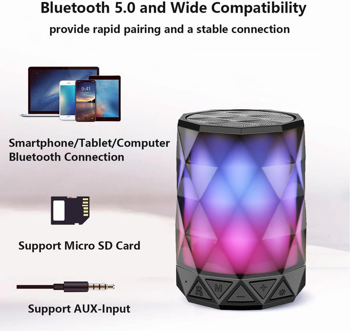 LFS Bluetooth Lautsprecher mit Licht, Musikbox Tragbarer Bluetooth Box wasserdicht, Freisprechfunkti