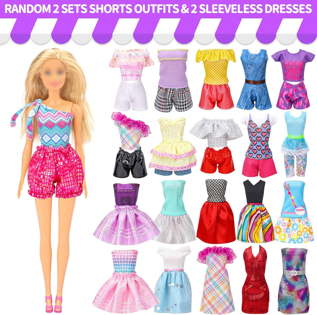 Puppenkleidung Geschenkset für 11,5 Zoll Puppe und Barbie (56-teilig - 2 Hochzeitskleider, 2 Abendkl