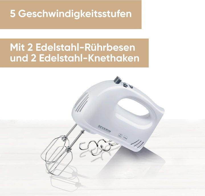 SEVERIN Handmixer, Handrührgerät mit 5 Geschwindigkeitsstufen, praktischer Handrührer mit 2 Edelstah