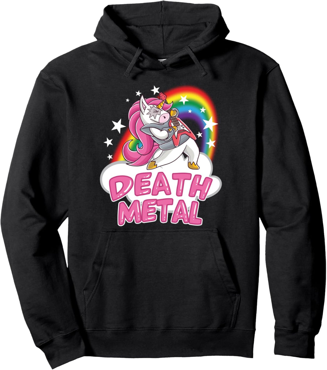 Death Metal Pink Unicorn Einhorn Rock Musik Band Gitarrist Pullover Hoodie