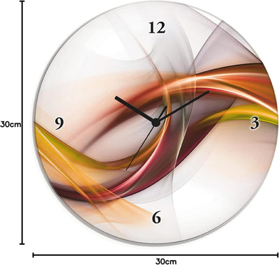 ARTLAND Wanduhr ohne Tickgeräusche Glas Quarzuhr Ø 30 cm Rund Lautlos Abstrakt Modern Design Ausgefa