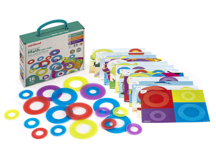 Miniland Translucent Math Color Rings, Logikspiel mit durchsichtigen Ringen für den Leuchttisch