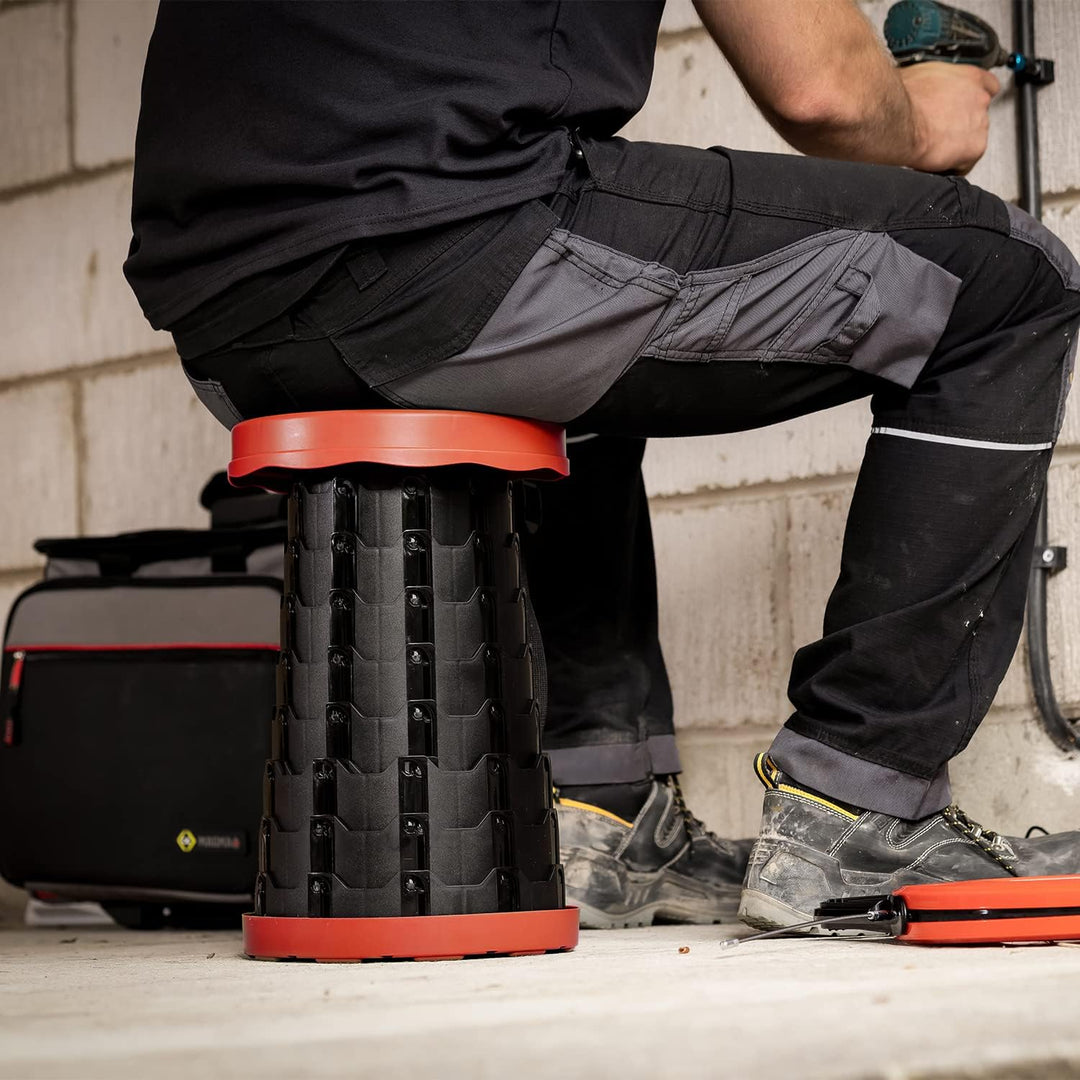 Avit Klapphocker Höhenverstellbar, Tragbarer Teleskophocker 6–46 cm, bis 200 kg belastbar, Rutschfes