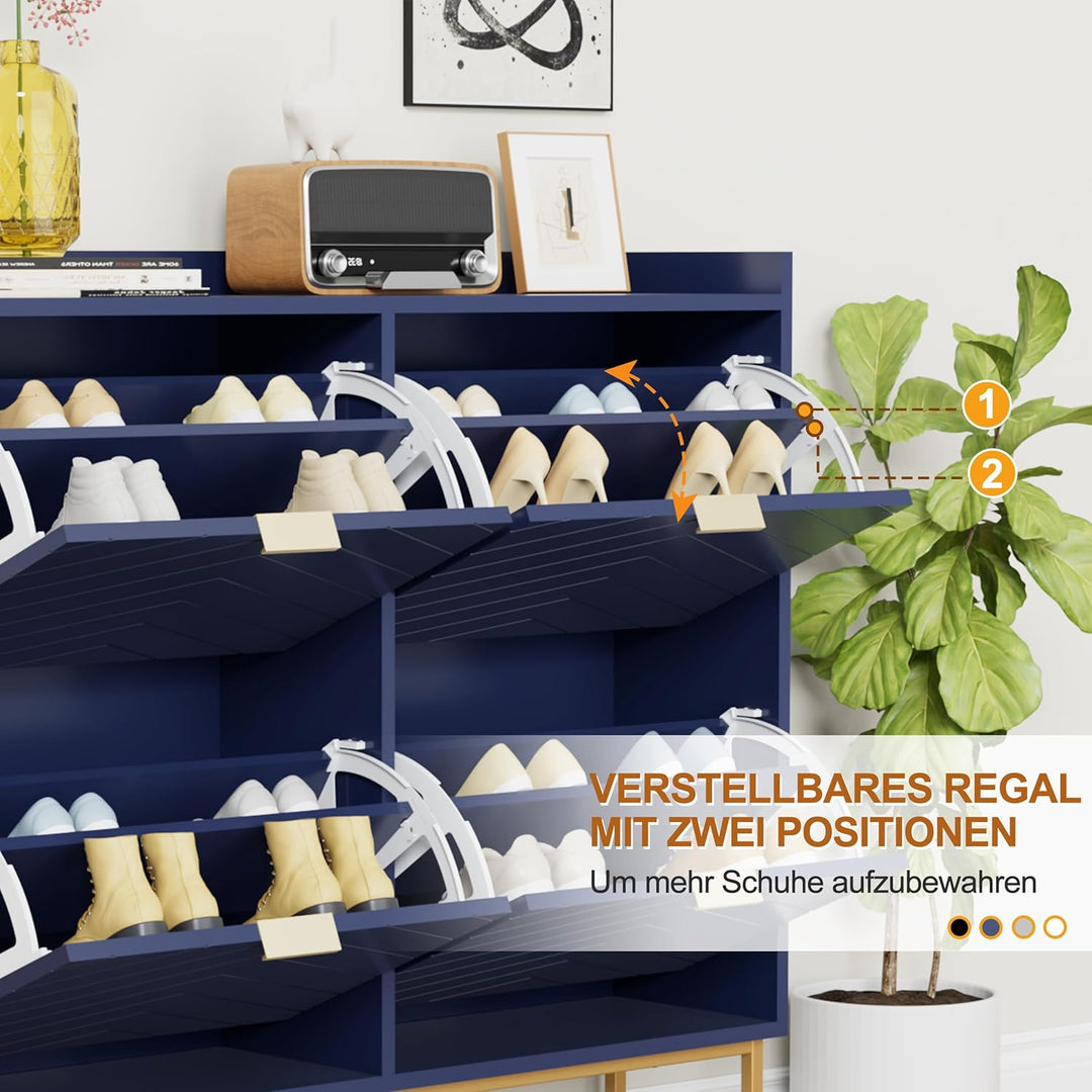 UEV Schuhschrank mit 4 Klappen,100x24x103,5cm,Schuhkipper Schmal,Schuhkommode Flur Wohnzimmer Eingan