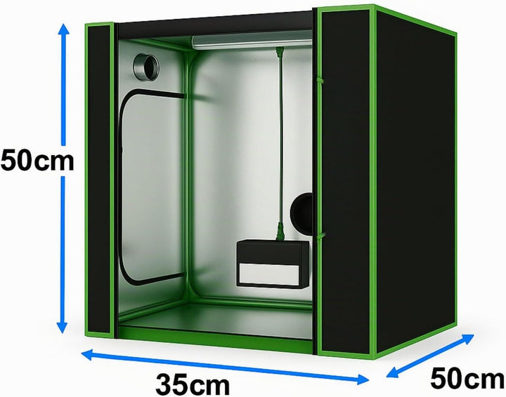 Weedness Mini Grow-Box-Set mit LED-Pflanzenlampe 45 Watt, 50x35x50 cm Growzelt Growschrank Zuchtzelt