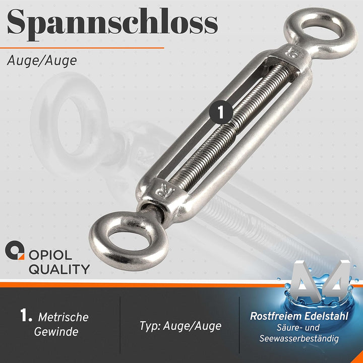 OPIOL QUALITY® Spannschloss Auge - Auge M10 aus Edelstahl A4 V4A (10 Stück) ähnl. DIN 1480 Spannschl