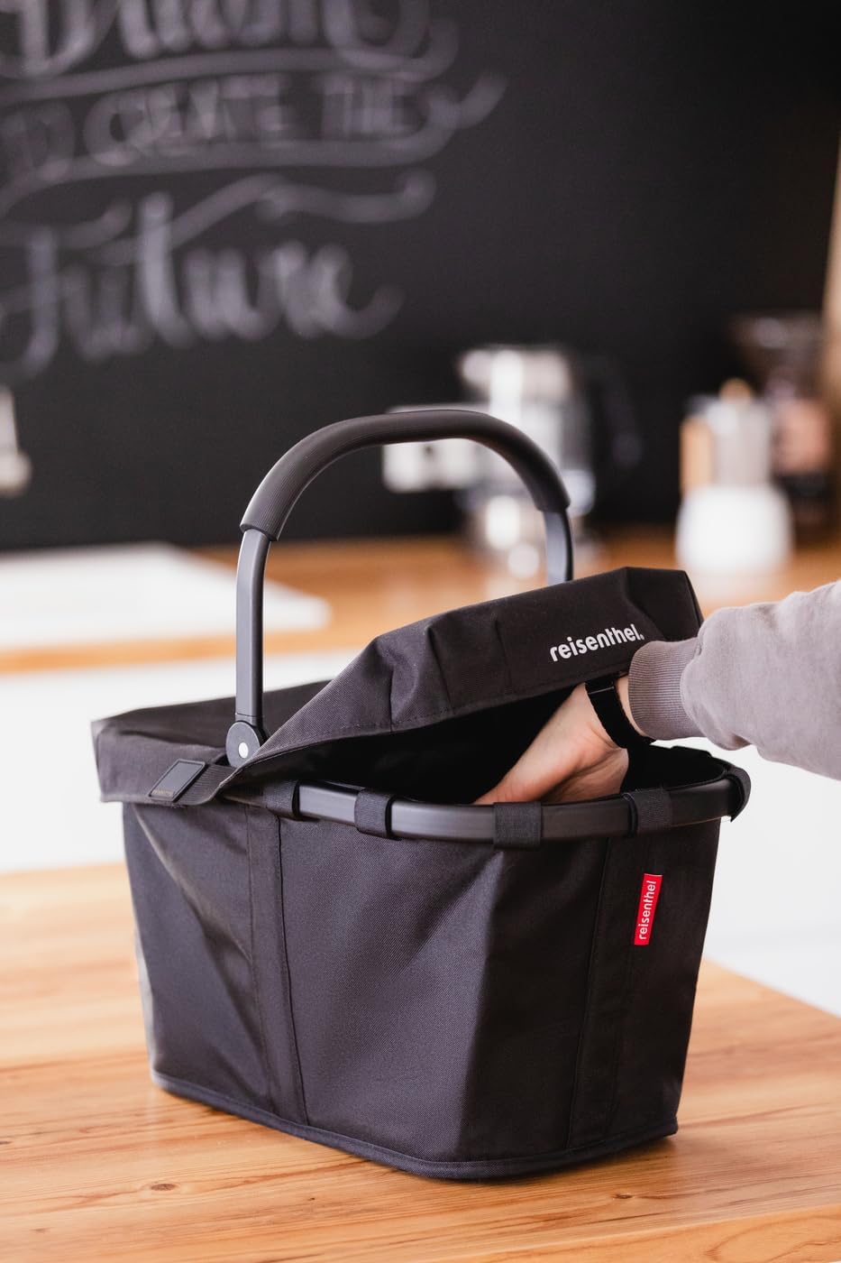Reisenthel Set carrybag black mit Cover black Stabiler Einkaufskorb mit praktischer Innentasche – El