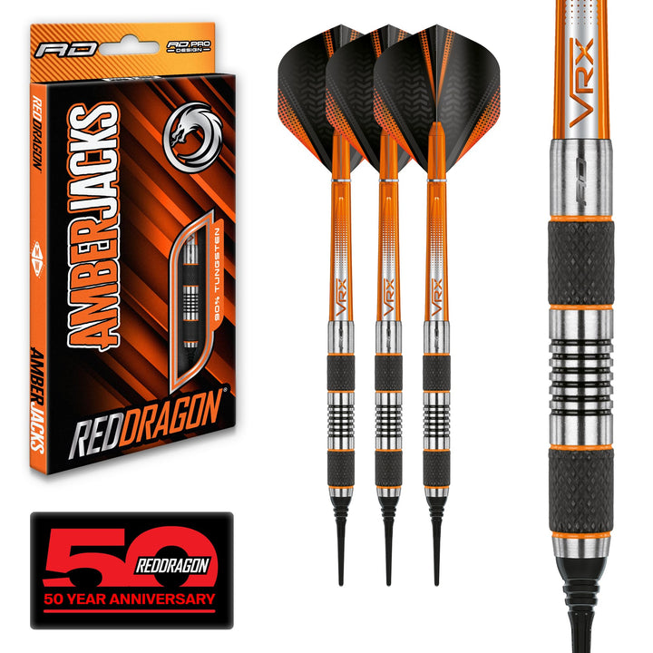 RED DRAGON Amberjack Series Softip Profi Dartpfeile 18 Gram Darts Set mit Flights und Schäfte Amberj