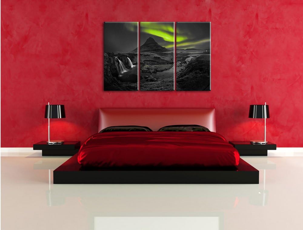 Pixxprint Kirkjufell Wasserfall als Leinwandbild/Grösse: 3 Teilig (120x80 cm) cm/Wandbild/Kunstdruck
