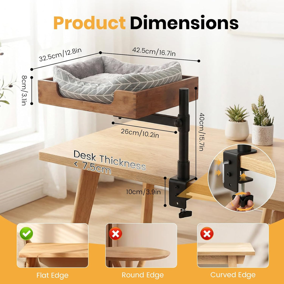 Hivexagon Elegantes Katzenbett mit Schreibtisch und Bambusgestell, inklusive weicher Einstreu. Stabi
