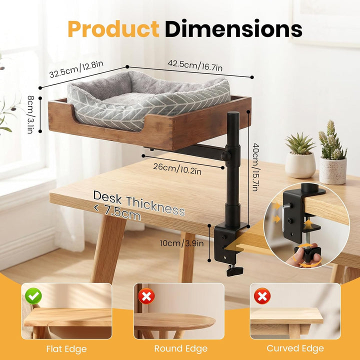 Hivexagon Elegantes Katzenbett mit Schreibtisch und Bambusgestell, inklusive weicher Einstreu. Stabi
