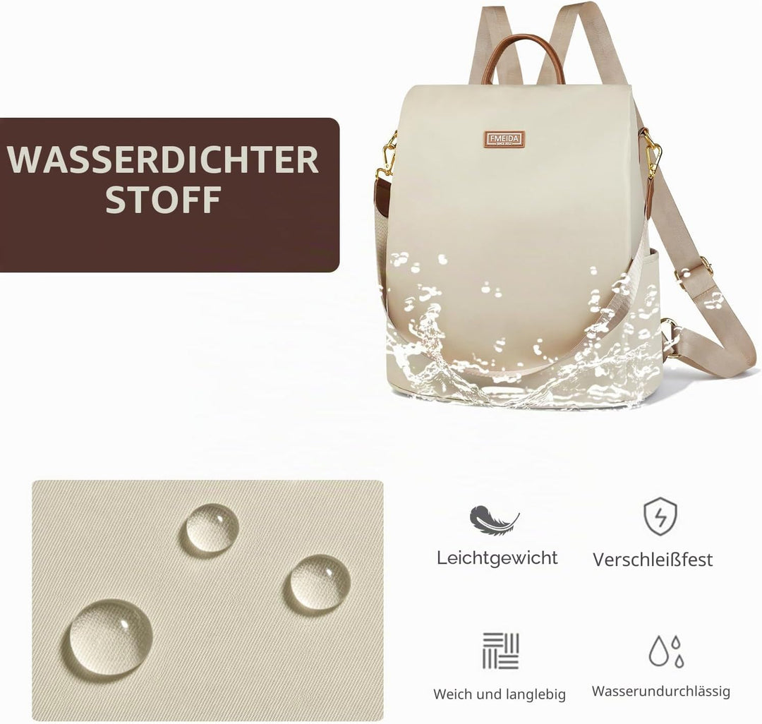 Fmeida Rucksack Damen Anti Diebstahl Nylon Handtaschen Wasserdichte 2 in 1 Schultertasche Casual Day