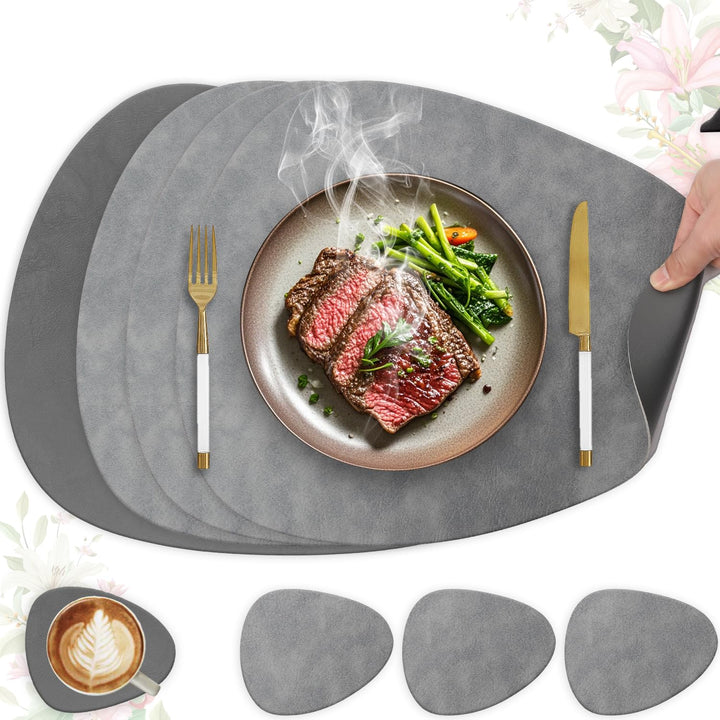 HELI MIAO 4er Set Tischset aus Leder-Imitat，Platzsets abwaschbar und wasserdicht，Platzdeckchen Leder