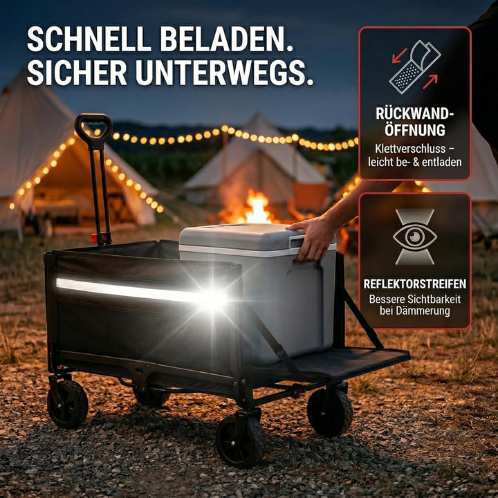 ALBATROS Bollerwagen klappbar 120L – Faltbarer Transportwagen mit Flaschenöffner, Getränkehalter & R