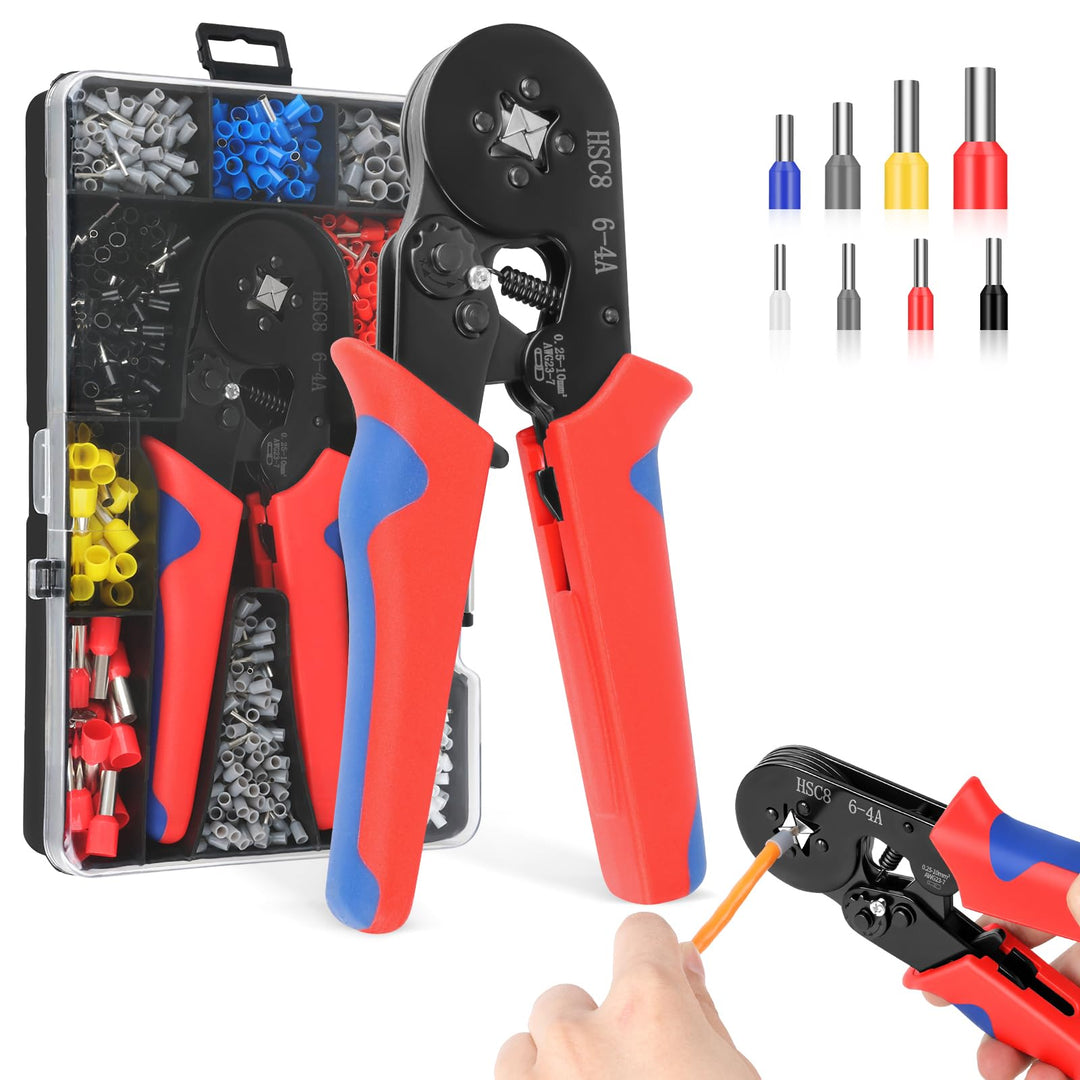 Aderendhülsenzange mit 1900 Stück Aderendhülsen Set für 0,25-10mm² | Selbsteinstellend, Für Heimgebr