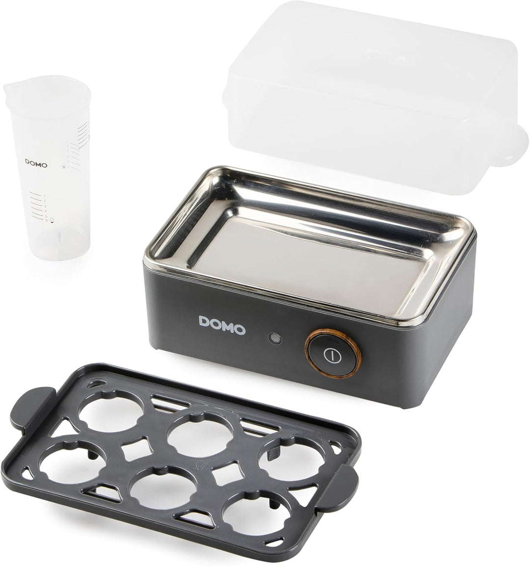 DOMO DO9283EK Eierkocher für zu 6 Eier - 'Wood You' Serie - 400W - Mattgrau Grey, Grey