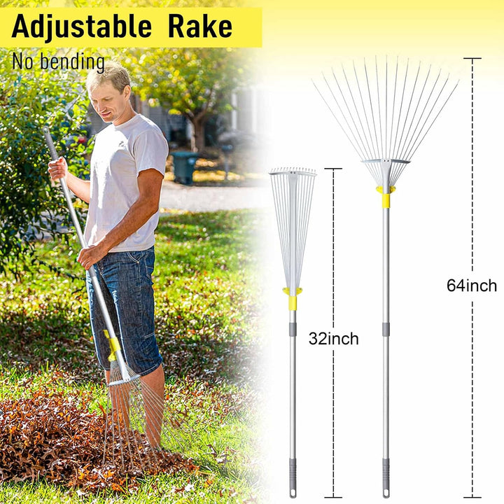 Jardineer 160 cm Teleskopstiel Garten Laubrechen, Sammeln von Rasen und Gartenabfällen, Aluminiumgri