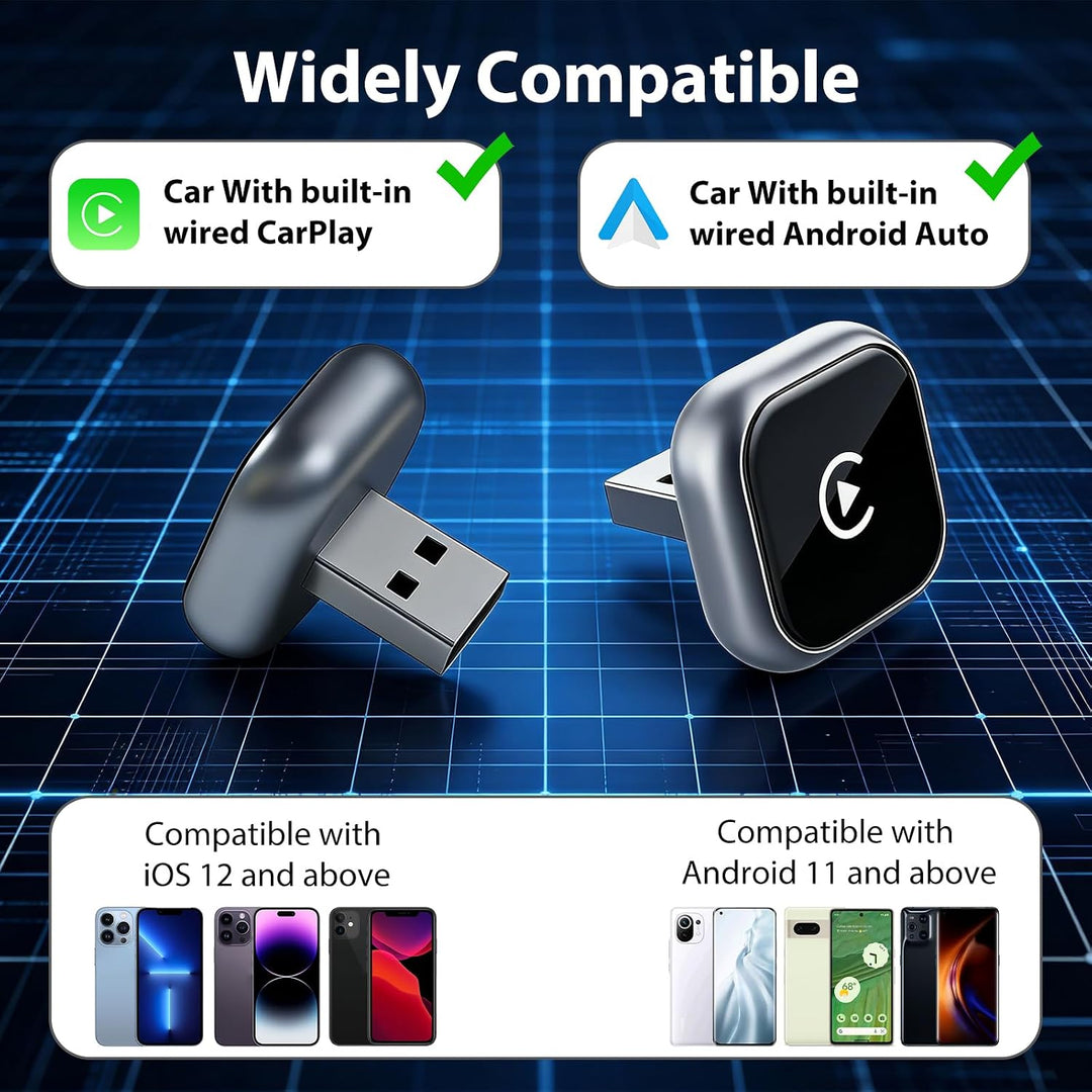 Wireless CarPlay &amp; Android Auto Adapter, 2-in-1 Wired-to-Wireless Konverter mit 5GHz WiFi, Plug &amp; Pl