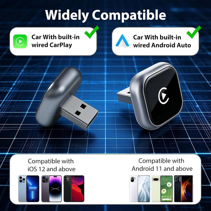 Wireless CarPlay &amp; Android Auto Adapter, 2-in-1 Wired-to-Wireless Konverter mit 5GHz WiFi, Plug &amp; Pl