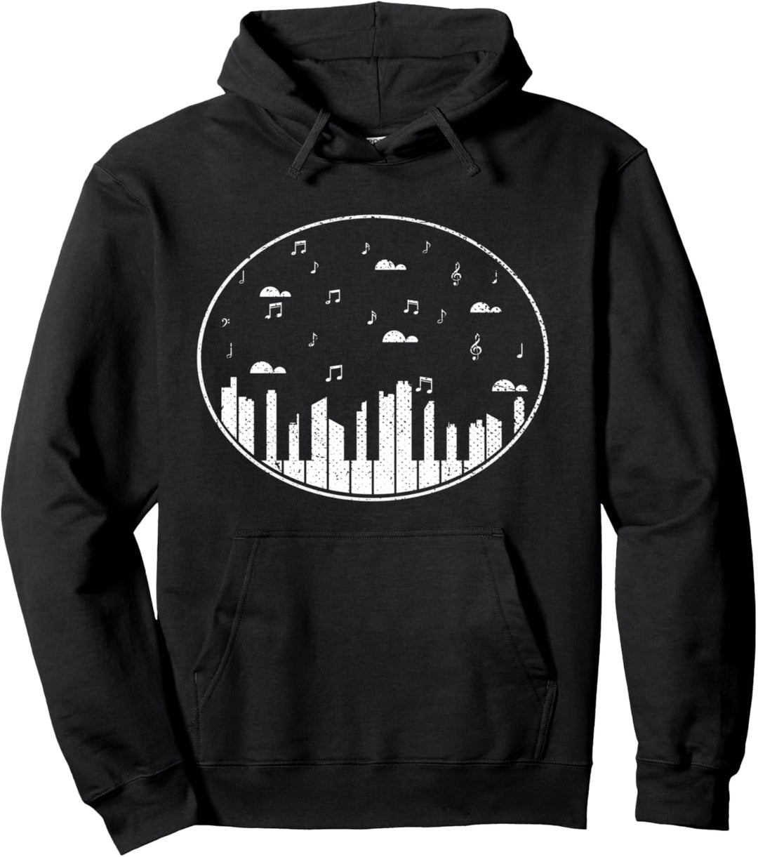 Musik Noten Klaviatur Skyline Klassik Pianist Klavier Pullover Hoodie
