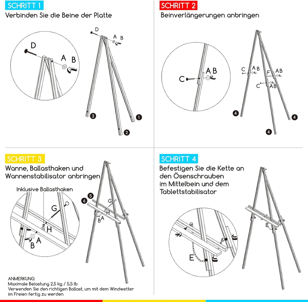 MEEDEN Staffelei mit A-Rahmen,163 cm hoch Bodenstaffelei aus Buchenholz - Leichte und robuste Hochze