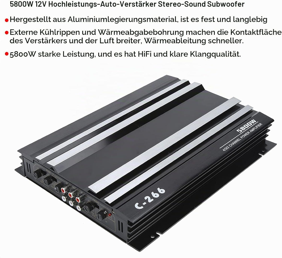 KIMISS Auto-Stereo-Verstärker, 5800 W, 12 V, Hochleistungs-Auto-Verstärker, Tragbarer Hi-Fi-Audio-St