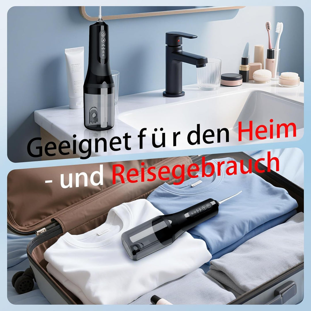 Munddusche Kabellos Elektrisch, Munddusche Testsieger 2025, 260ML Wassertank IPX7 Wasserdicht, 5 Mul