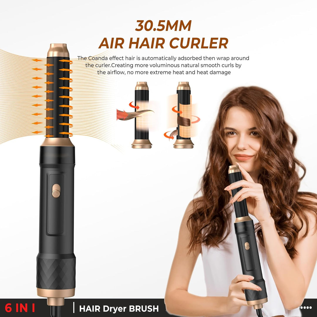 UKLISS Hairstyler 6 in 1 Airbrush Haarstyler | Pro Air Styler Set - 1000W Rundbürstenföhn, Air Curle
