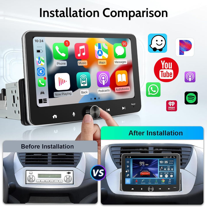Android Autoradio 1 Din mit Bildschirm, 7 Zoll Wireless CarPlay Android Auto Radio Touch Display 64G