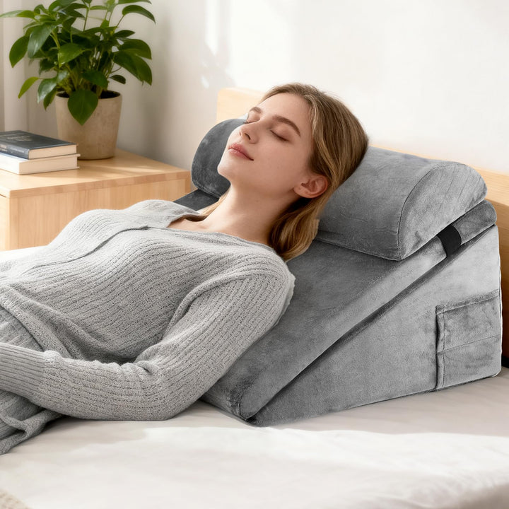 Keilkissen für Bett und Sofa, Doppelte Lage Memory Schaum Lesekissen, Verstellbares Keilkissen, Ergo
