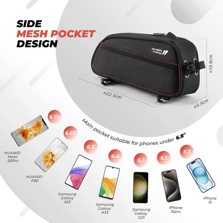 ROCKBROS Fahrrad Rahmentasche Fahrradtasche für Fahrradrahmen 1.3L MTB Oberrohrtasche mit Reflektier