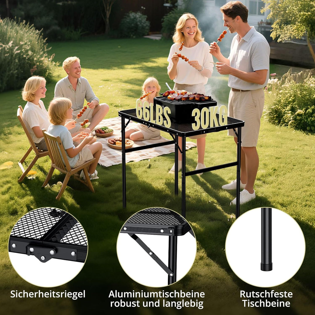 Anbte Campingtisch Grilltisch Metallgitter Tischplatte Höhe Verstellbar Aluminium Rahmen Klapptisch